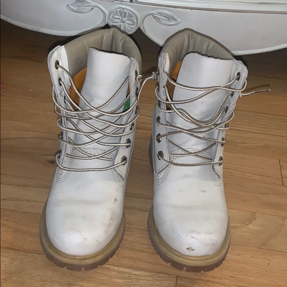 Off white colored timberland boots for women